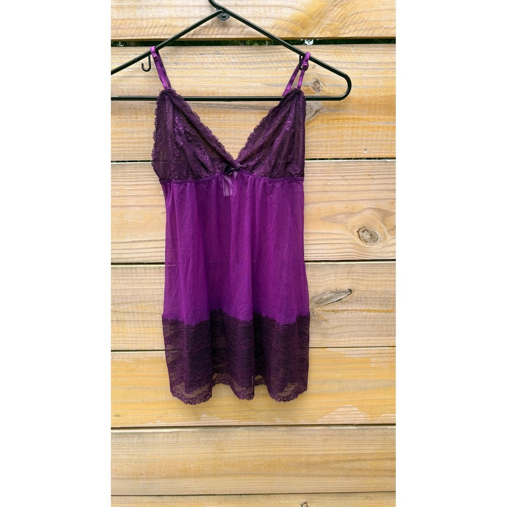 Gilligan & O'Malley Purple Lace Mesh Babydoll Chemise Nightie Medium